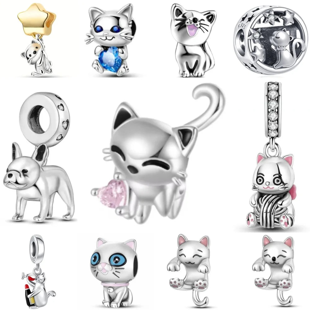 Exquisite 925 Silver Cat Claw Pendant Beads with Safety Chain for European Bracelets
