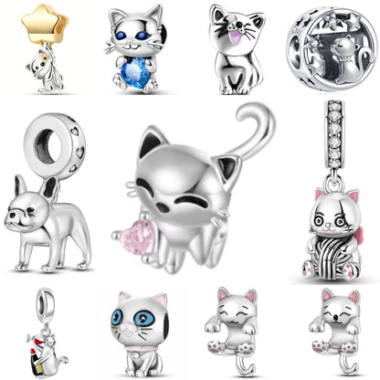 Exquisite 925 Silver Cat Claw Pendant Beads with Safety Chain for European Bracelets