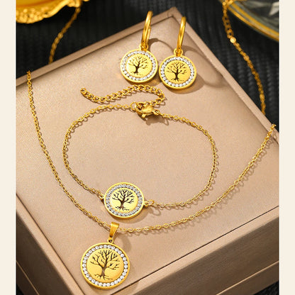 Stainless Steel Tree of Life Jewelry Set for Women Elegant Necklace and Earrings Gift for Weddings and Anniversaries