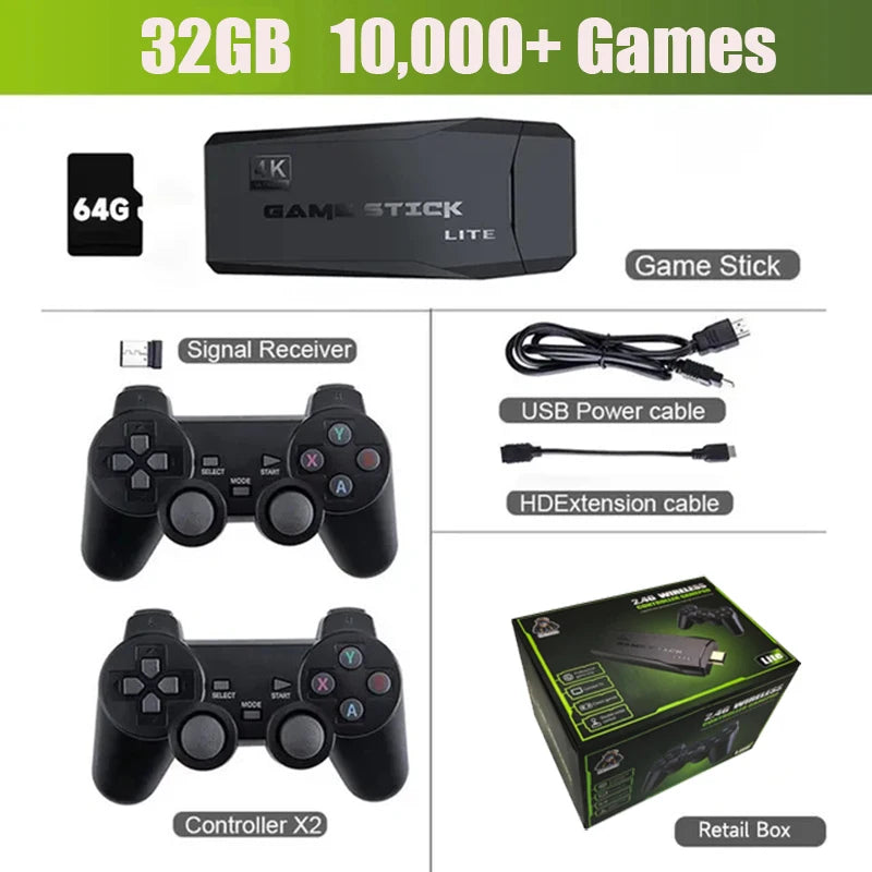 BOYHOM M8 4K Retro Game Stick With Dual 2.4G Wireless Controllers 20000 Built In Games 64GB 32GB Models PS1 GBA Classic Console Christmas Gift