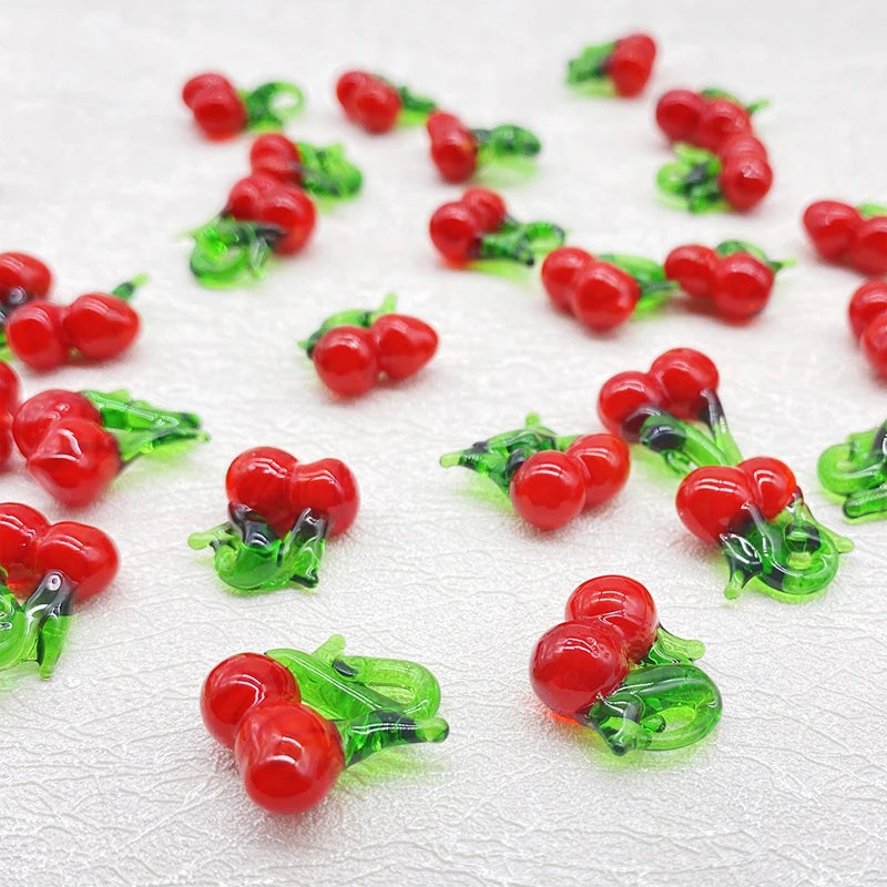 Handmade Lampwork Cherry Glass Pendant Beads for DIY Jewelry Creations