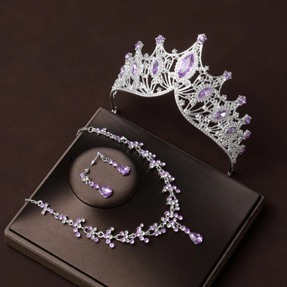 Itacazzo Gold Bridal Headwear Set with Crown, Necklace, and Earrings for Women