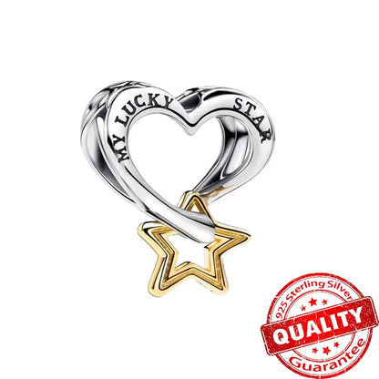 925 Sterling Silver Colorful Heart Clover Rose Star Butterfly Bird Zircon Bead Charms for DIY Bracelet and Necklace Gifts for Women