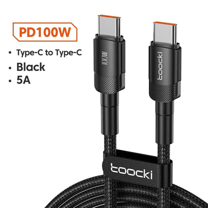 Toocki USB Type C Cable Fast Charging USB C Charger Cord 1m 2m 100W C to C Black