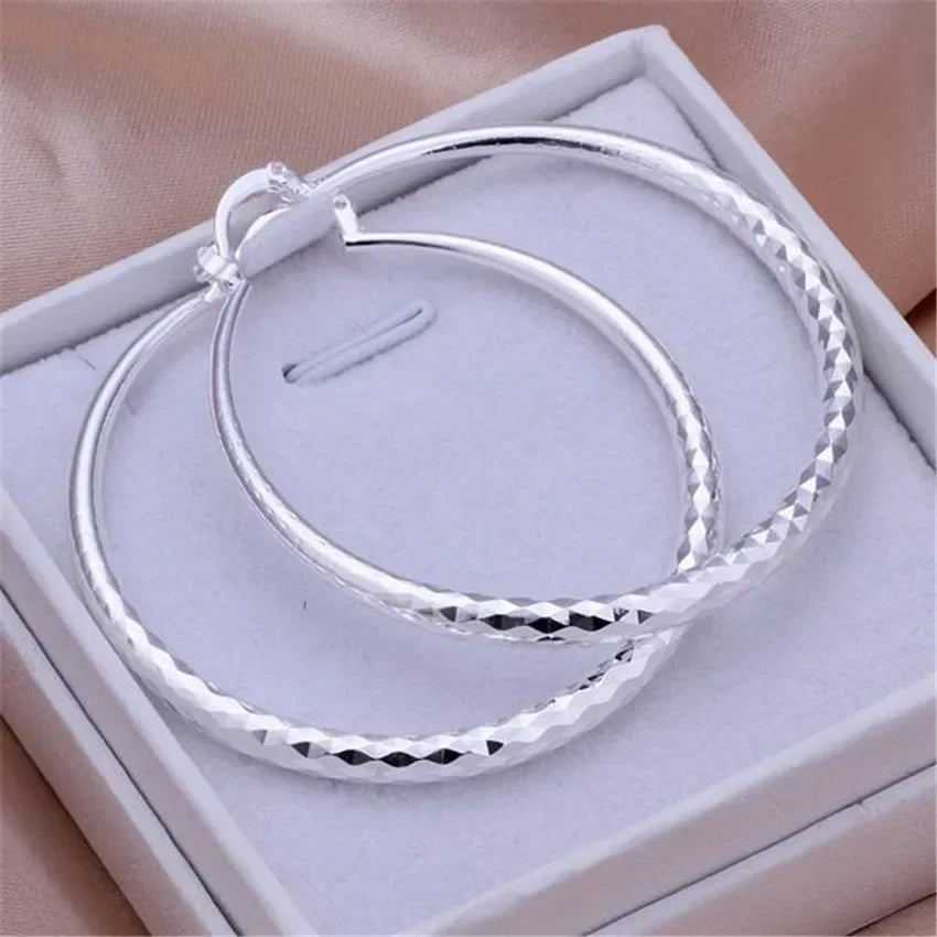 Sterling Silver 5CM Circle Hoop Earrings Elegant Women's Fashion Jewelry for Weddings and Holidays