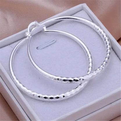 Sterling Silver 5CM Circle Hoop Earrings Elegant Women's Fashion Jewelry for Weddings and Holidays