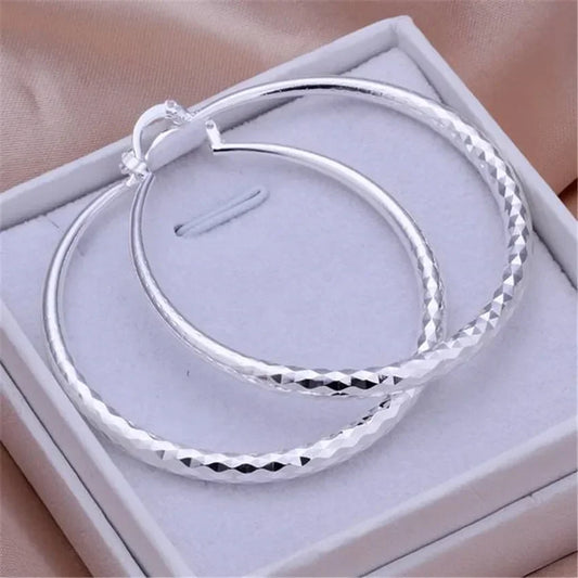 Sterling Silver 5CM Circle Hoop Earrings Elegant Women's Fashion Jewelry for Weddings and Holidays