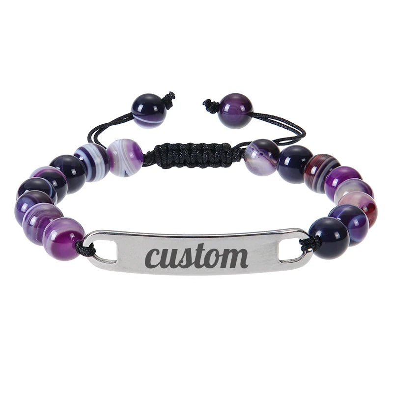 Personalized Custom Name ID Bracelet Handmade Natural Stone Braided Unisex Gift