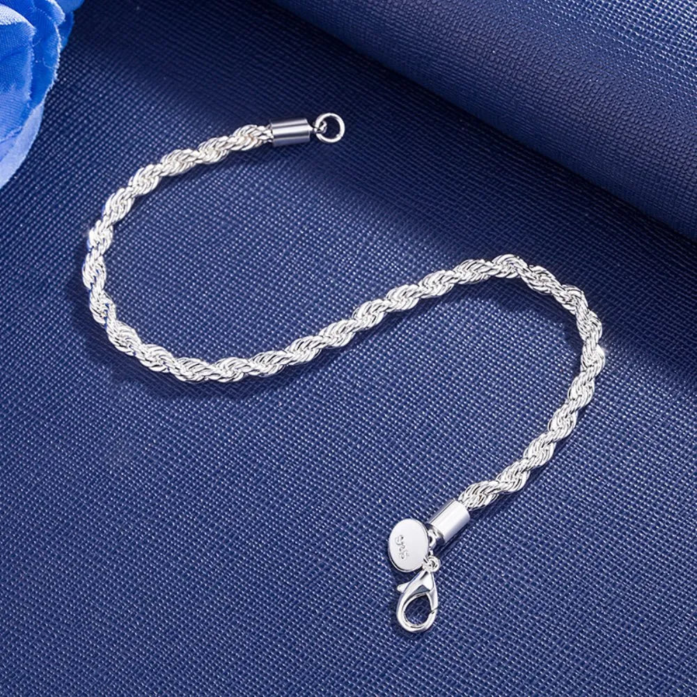4MM Twisted Rope Sterling Silver Bracelet Unisex Gift