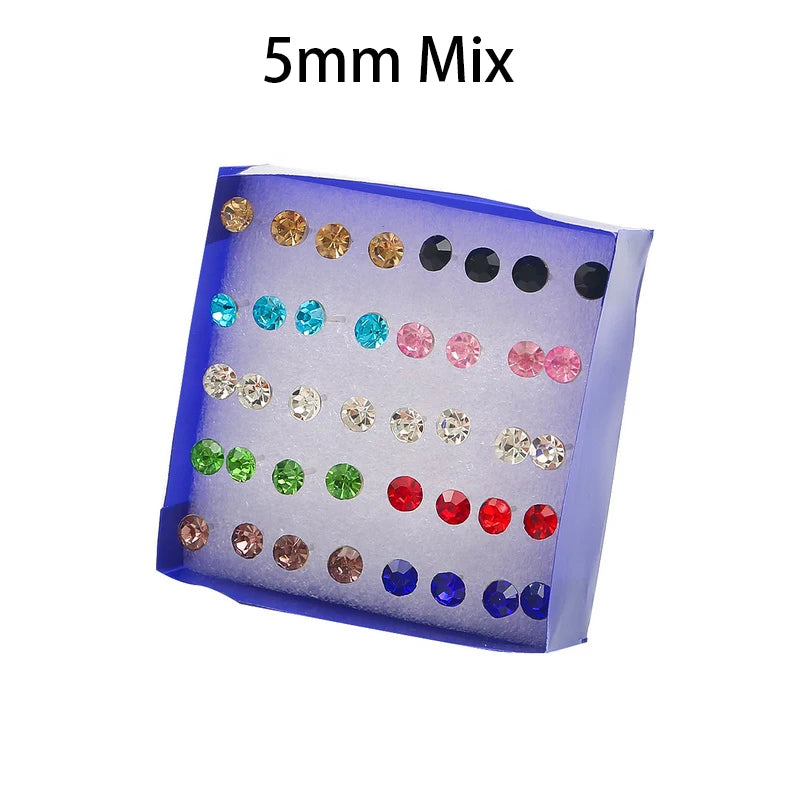 20 Pair Set Women Girls Rhinestone Crystal Stud Earrings Elegant Daily Wear Jewelry Gift