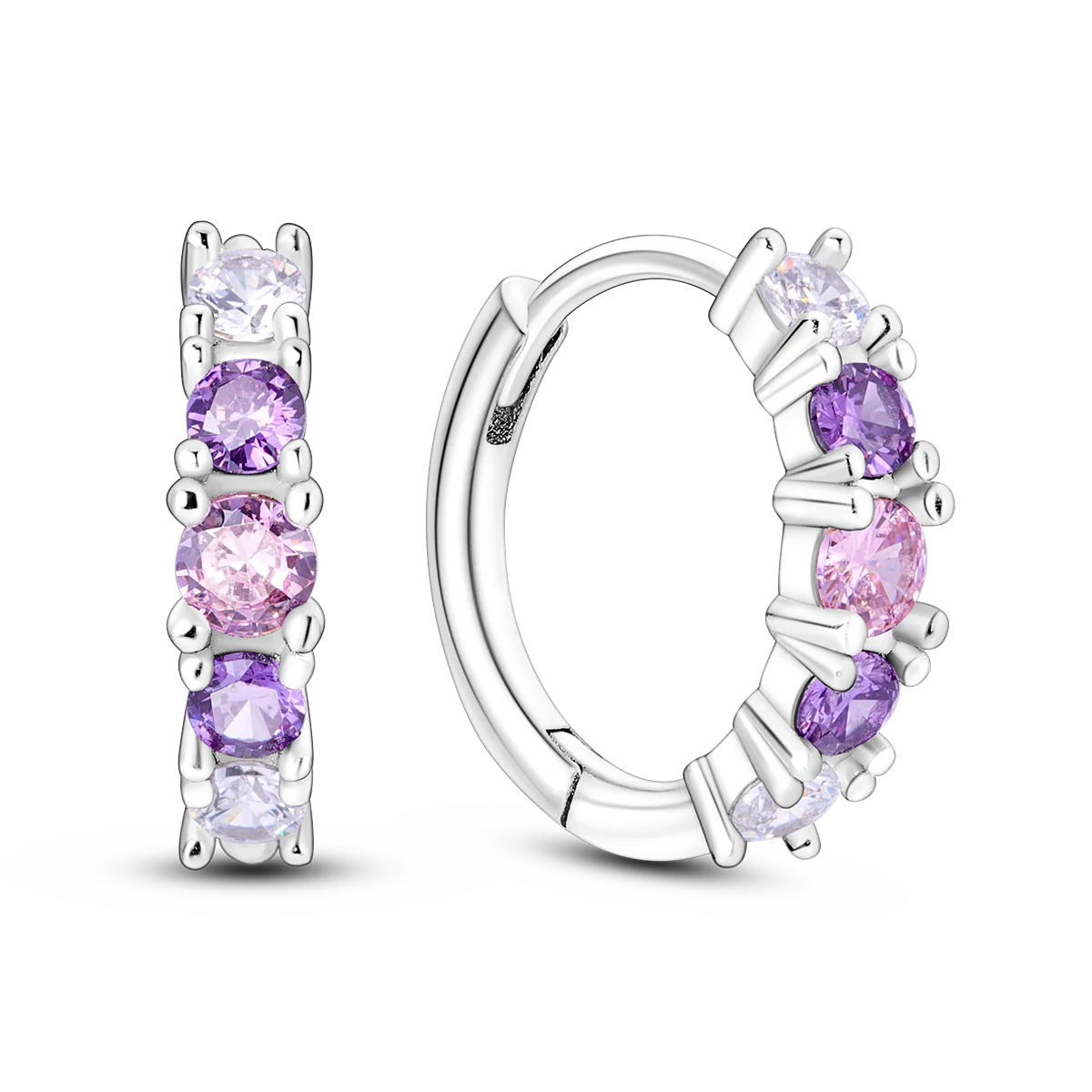 925 Silver Geometric Hoop Earrings for Women with Zircon Moon and Heart Design Fashion Jewelry Gift