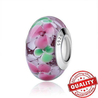 Colorful Flower Murano Glass Charm 925 Sterling Silver Top Rated DIY Jewelry for Bracelets and Necklaces LLZ023