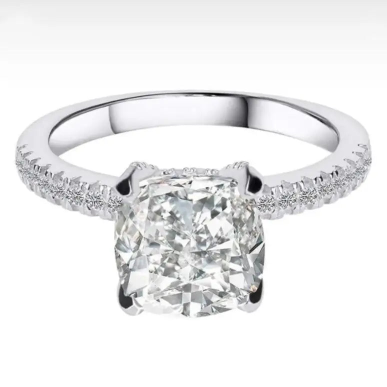Real 100 Percent 925 Sterling Silver Diamond Engagement Wedding Band Ring Set for Women
