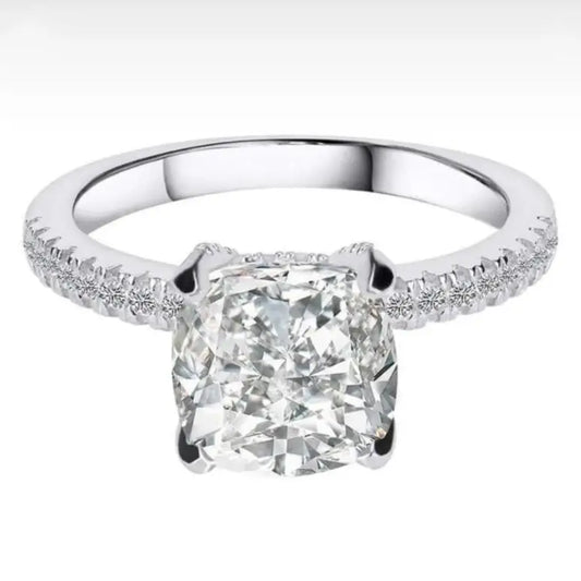 Real 100 Percent 925 Sterling Silver Diamond Engagement Wedding Band Ring Set for Women