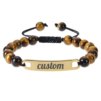 Personalized Custom Name ID Bracelet Handmade Natural Stone Braided Unisex Gift