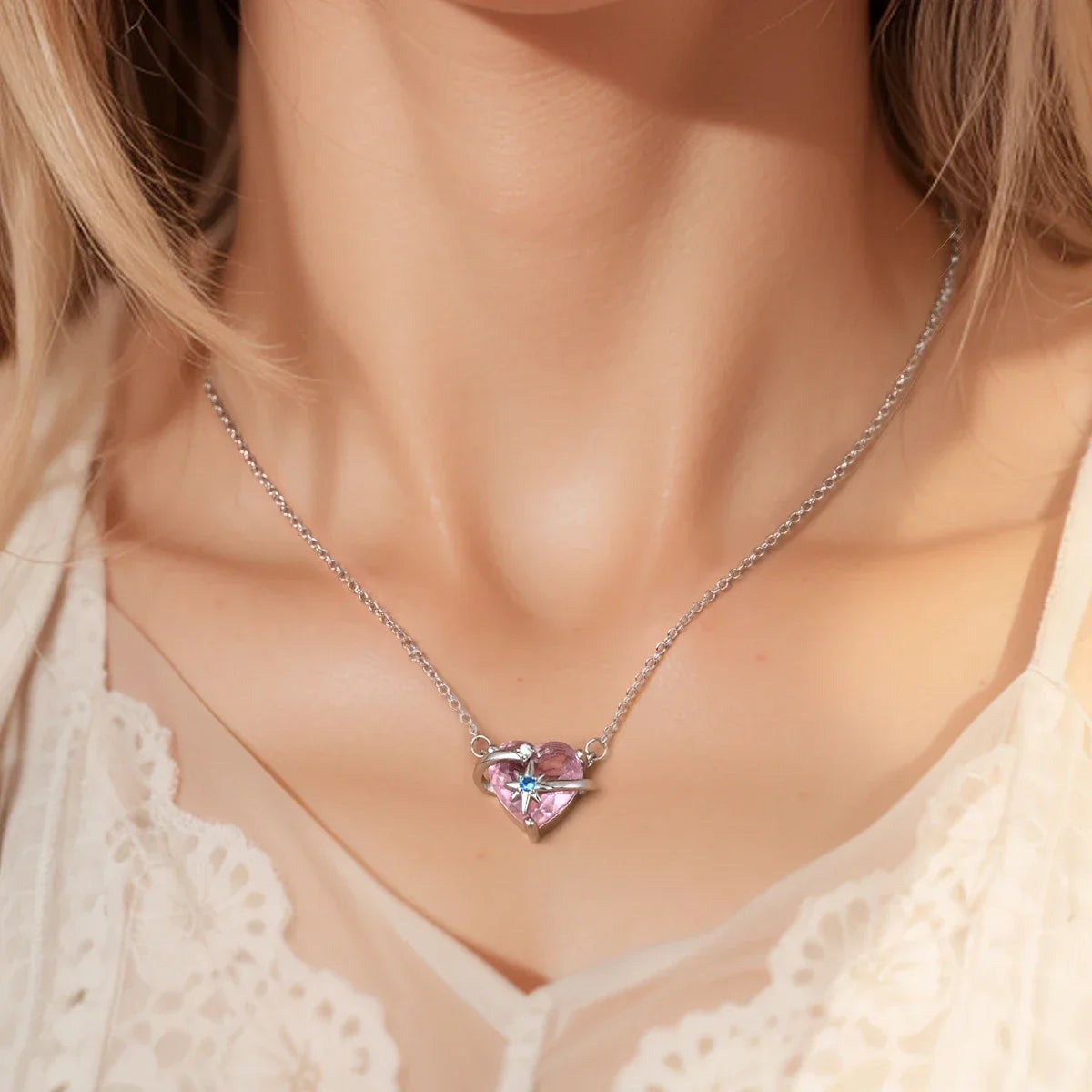 Luxury 925 Sterling Silver Colorful Arrow Heart Bow Tie Feather Pendant Necklace Charming DIY Gift for Women