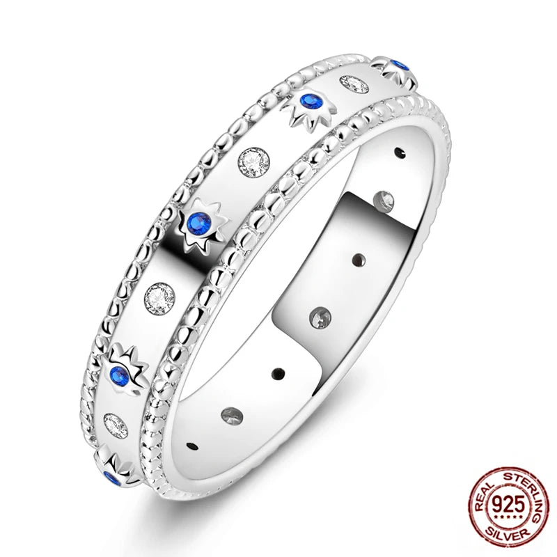 Hot Blue Zircon Ring for Women in 925 Sterling Silver with Sparkling Star and Moon Design Perfect for Weddings and Special Occasions LLTR076
