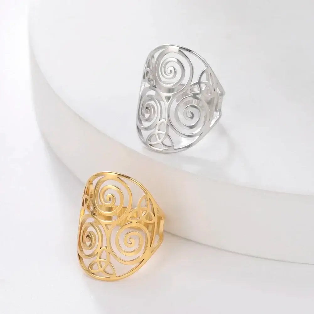 Skyrim Celtic Triple Spiral Triskelion Ring for Couples