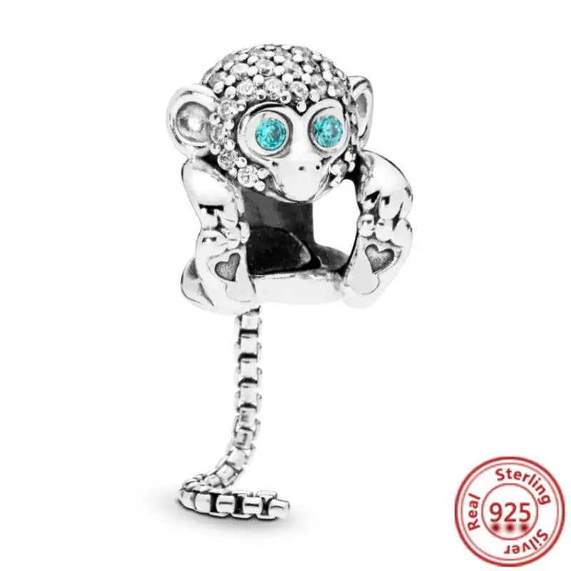 925 Sterling Silver Animal Charms Bracelet Beads with Zircon - Unicorn, Squirrel, Elephant Y562