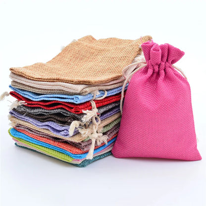 Colorful Cotton Jute Gift Pouches Set of 50 - Customizable Storage Bags for Jewelry and Accessories
