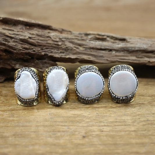 Irregular Freshwater Pearl Open Ring Adjustable Baroque Design Gold Plated Unisex Boho Jewelry Gift