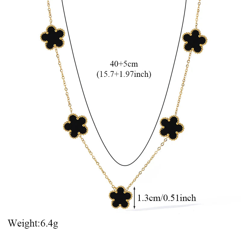 Ganemly 316L Stainless Steel Four Color Five Leaf Clover Flower Jewelry Set for Women