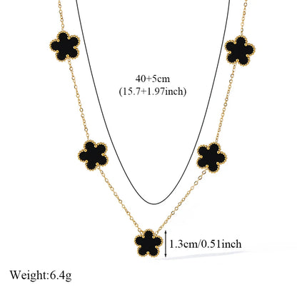 Ganemly 316L Stainless Steel Four Color Five Leaf Clover Flower Jewelry Set for Women