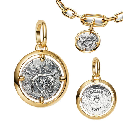 925 Sterling Silver Golden Round Charms with Horse Lion Castle Beads for DIY Womens Jewelry Gift