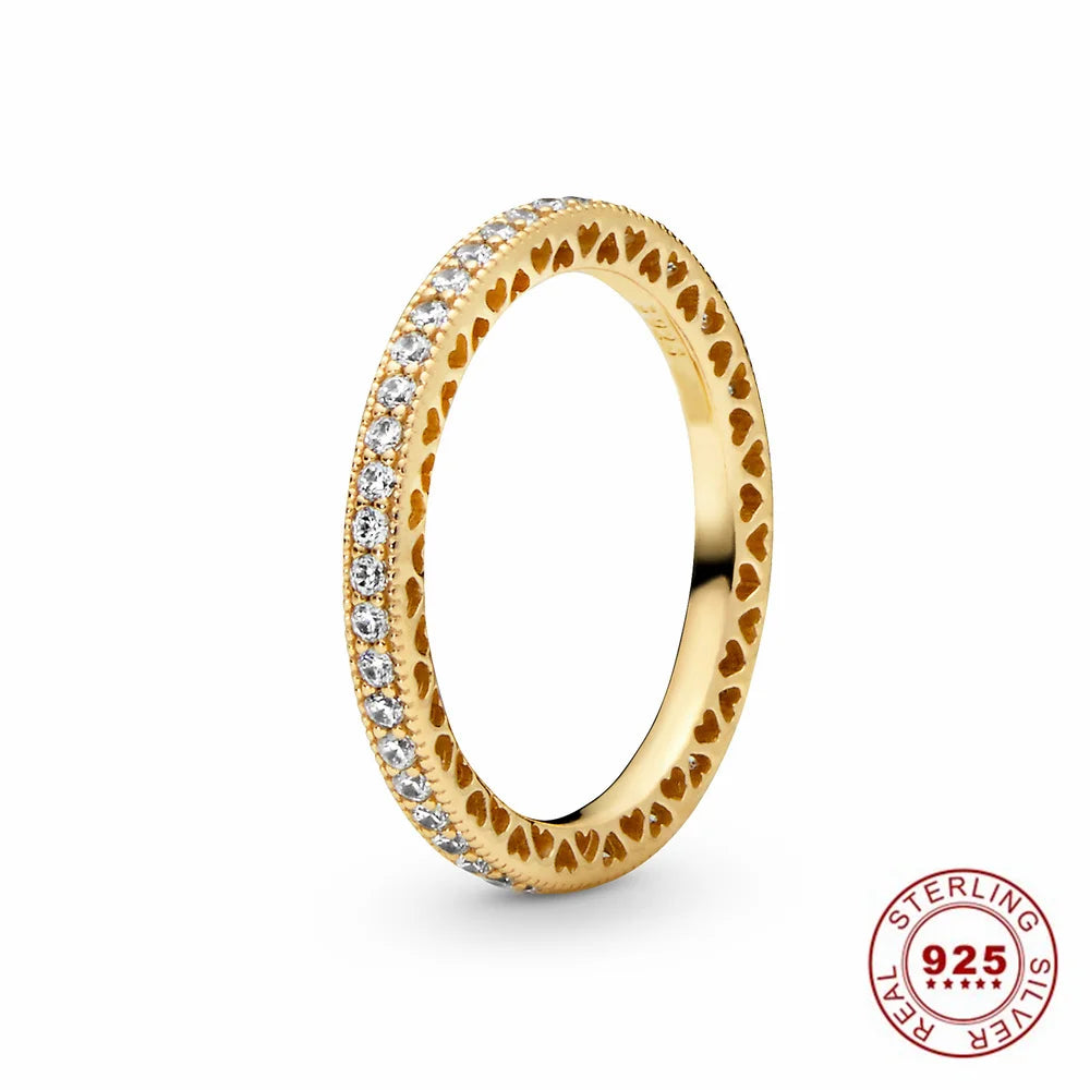 Hot Sale Original 925 Sterling Silver Tiara Heart Sparkling Wedding Rose Gold Ring for Women Sun and Moon Crystals Jewelry PAR184