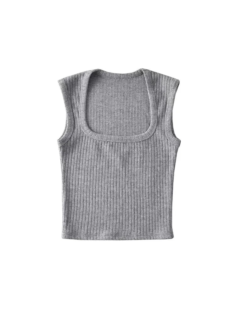Dozw Elastic Knit Crop Top For Women Solid Summer Sleeveless