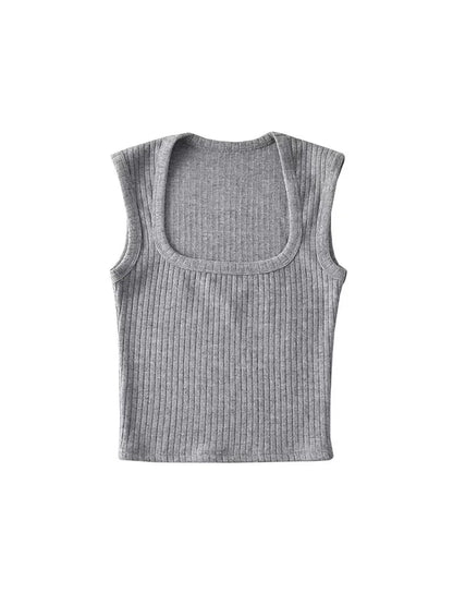 Dozw Elastic Knit Crop Top For Women Solid Summer Sleeveless