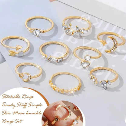 Elegant Star Moon Gold Rings Set for Women and Teens - Trendy Stackable Knuckle Rings for Birthday and Christmas Gifts 2024