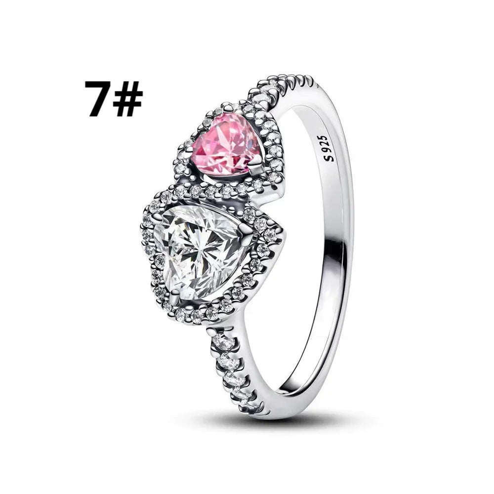 925 Sterling Silver Heart Jewelry Set With Colorful Zircon Sparkling Ring Earrings and Necklace for Women Gift
