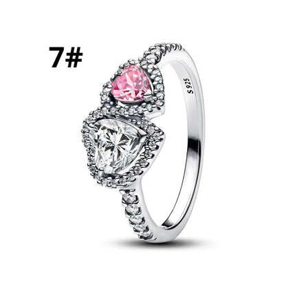925 Sterling Silver Heart Jewelry Set With Colorful Zircon Sparkling Ring Earrings and Necklace for Women Gift