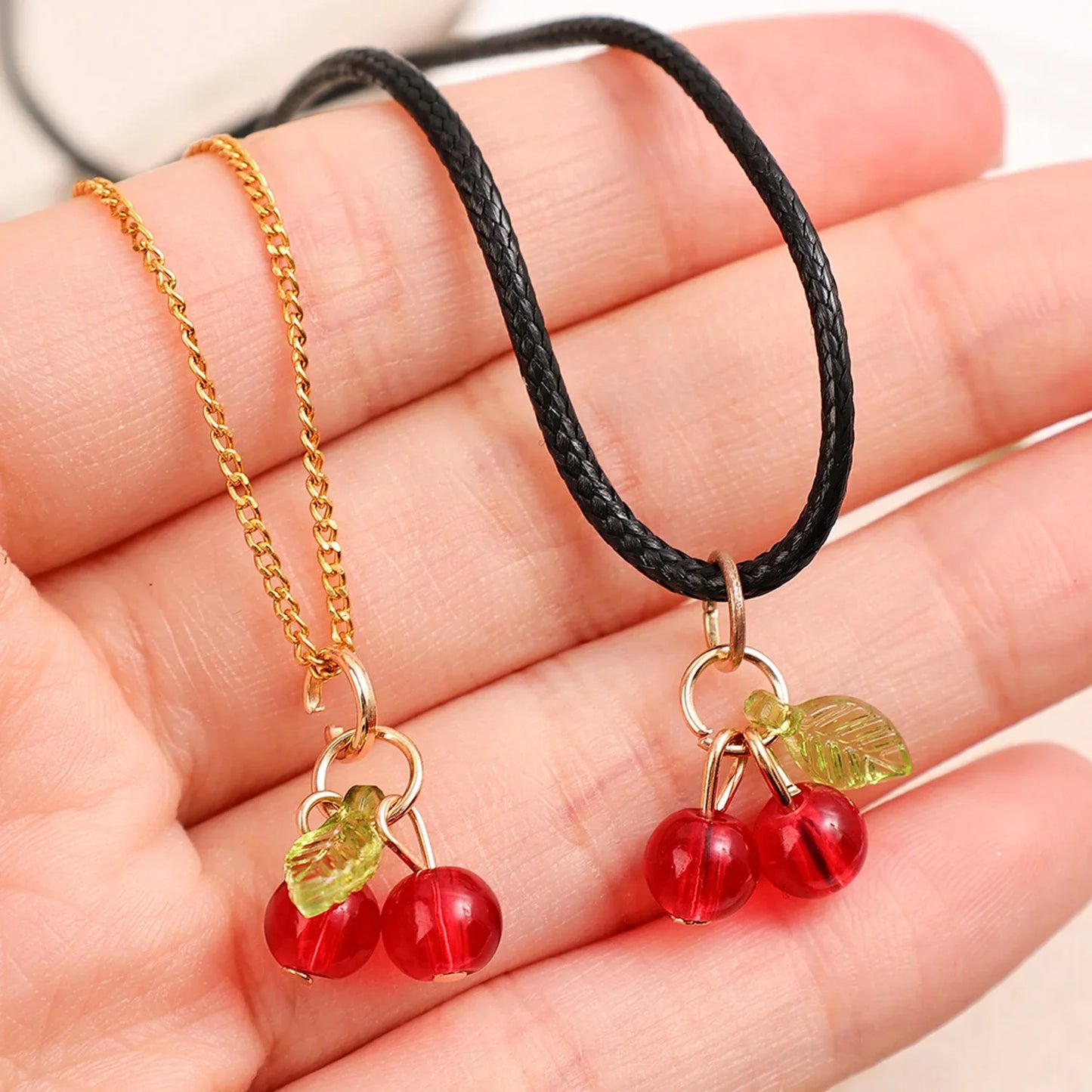 Red Cherry Glass Charm Pendants for Jewelry and DIY Accessories