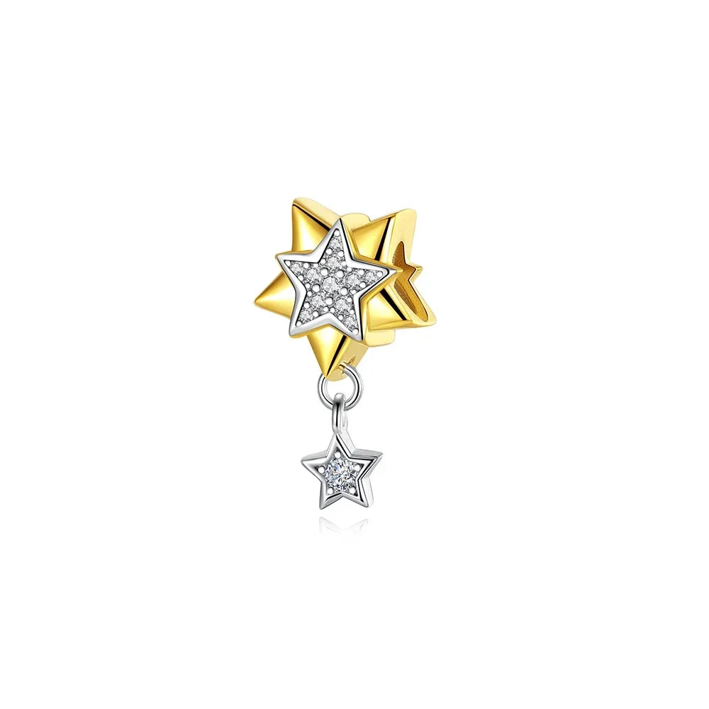 925 Sterling Silver Gold Heart and Maple Leaf Charms Sparkling Zircon Pendant for Women DIY Bracelet Fine Jewelry Gift