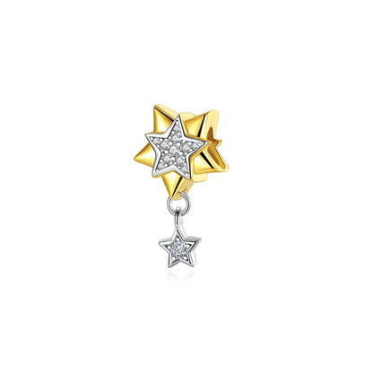925 Sterling Silver Gold Heart and Maple Leaf Charms Sparkling Zircon Pendant for Women DIY Bracelet Fine Jewelry Gift