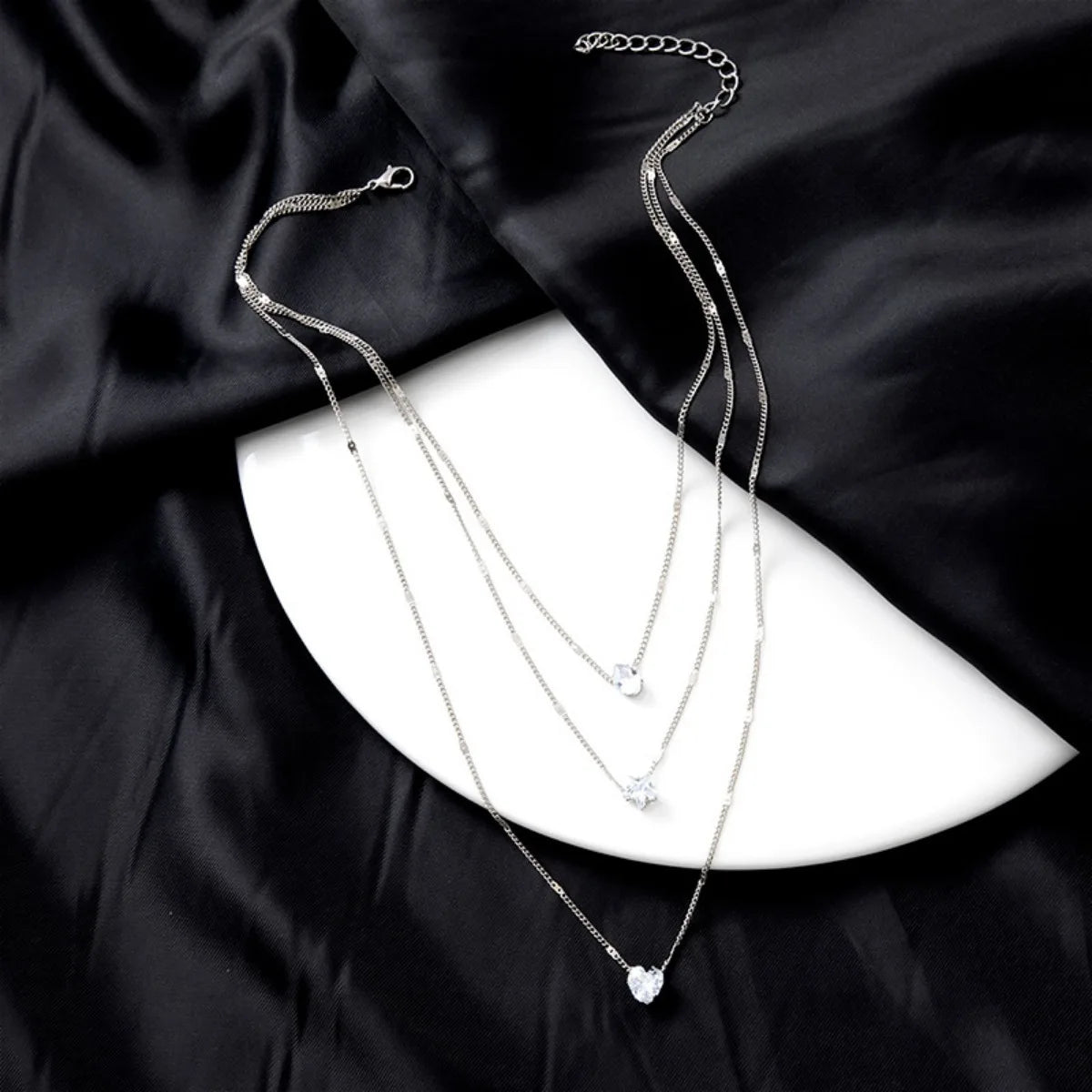 Multi-Layer Star and Heart Water Drop Pendant Necklace for Women - Alloy and Glass Design Golden