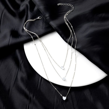 Multi-Layer Star and Heart Water Drop Pendant Necklace for Women - Alloy and Glass Design Golden