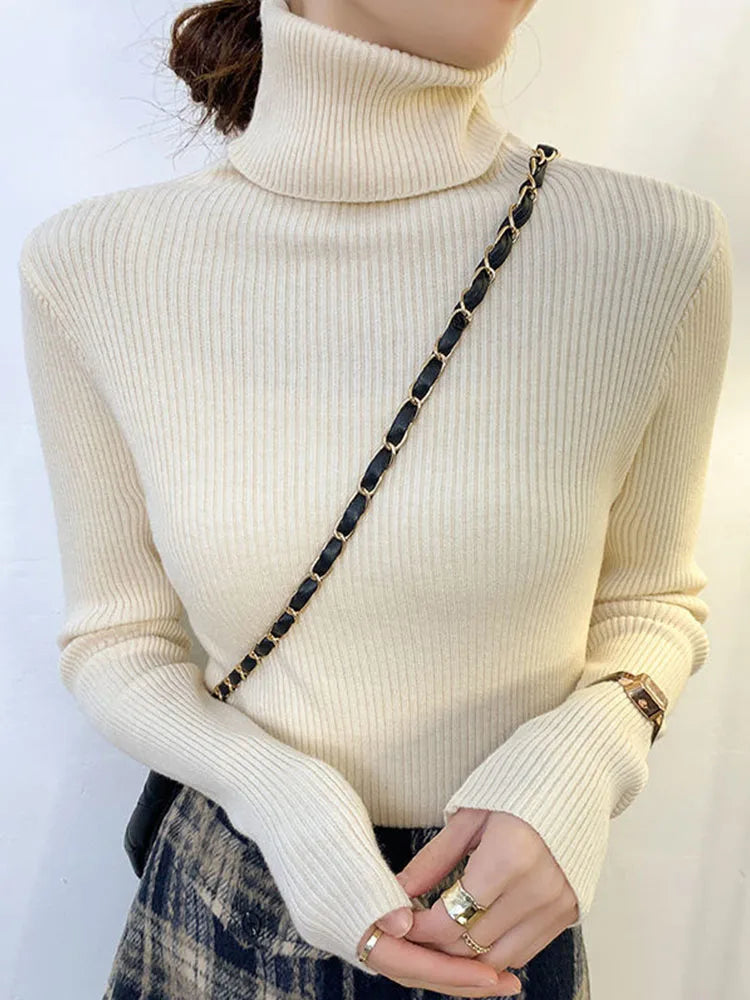 Women Slim Turtleneck Long Sleeve Pullover Sweater Autumn