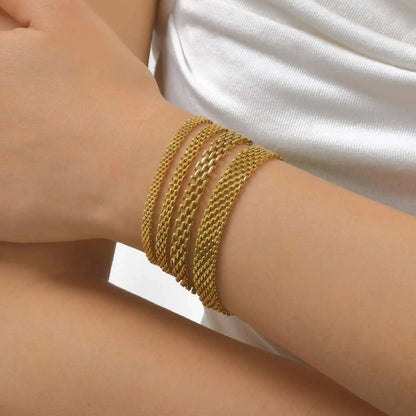 Gold Plated Italian Mesh Link Chain Bracelet for Women - Non Tarnish Stainless Steel Jewelry Gift