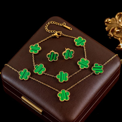 Ganemly 316L Stainless Steel Four Color Five Leaf Clover Flower Jewelry Set for Women