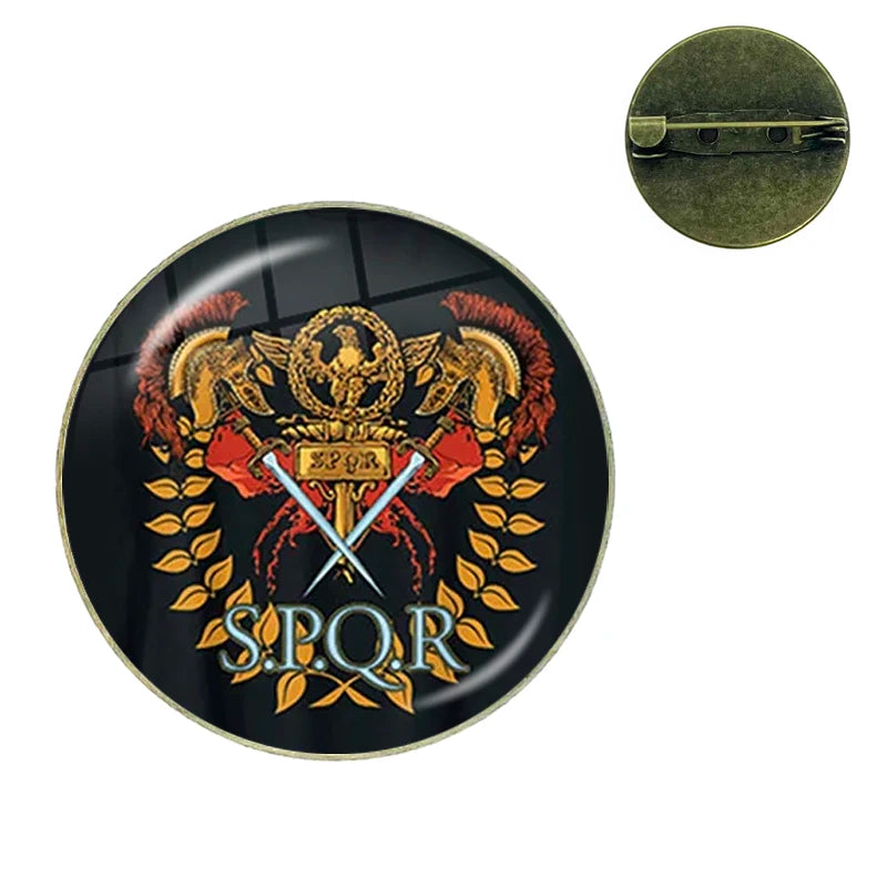 Vintage Roman Empire Legion Glass Cabochon Brooch Pins for Men and Women