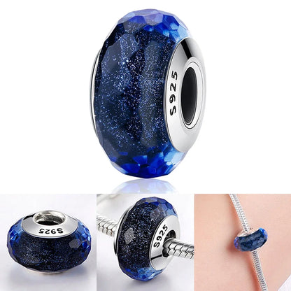 Colorful Flower Murano Glass Charm 925 Sterling Silver Top Rated DIY Jewelry for Bracelets and Necklaces LLZ008-BU