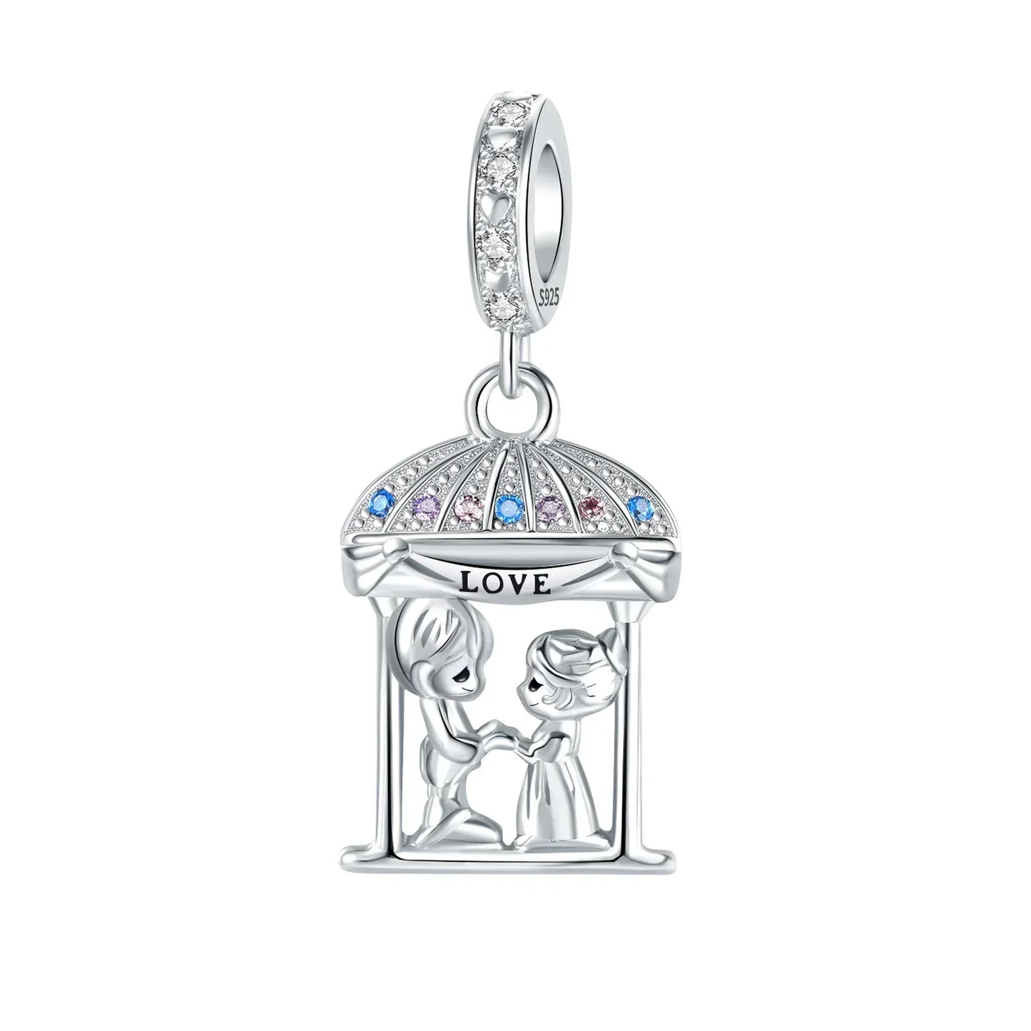 Sparkling Birthstone Heart Charm 925 Sterling Silver Pendant Bead for Mom DIY Jewelry Gift