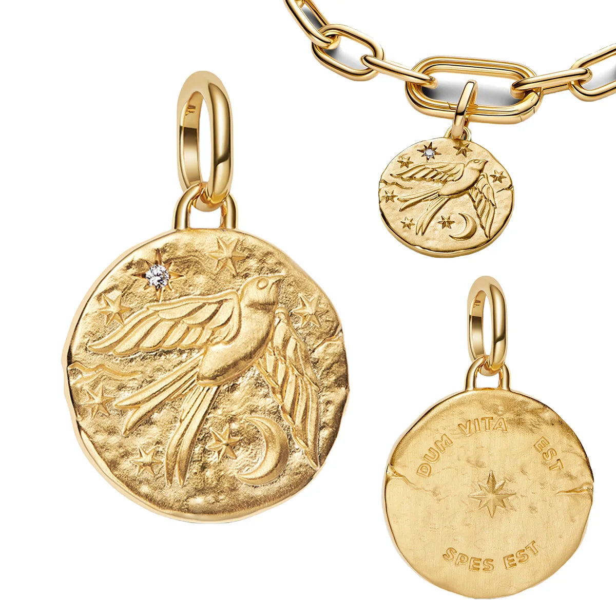 925 Sterling Silver Golden Round Charms with Horse Lion Castle Beads for DIY Womens Jewelry Gift