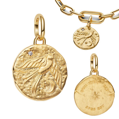 925 Sterling Silver Golden Round Charms with Horse Lion Castle Beads for DIY Womens Jewelry Gift