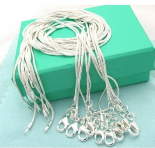925 Sterling Silver Snake Chain Necklace Set 10PCS 16-30 Inch 1mm Fashion Jewelry for Men and Women