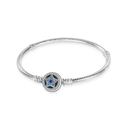 Sterling Silver 925 Star Clover Lotus Flower Snake Chain Bracelet for Women DIY Charm Jewelry Gift