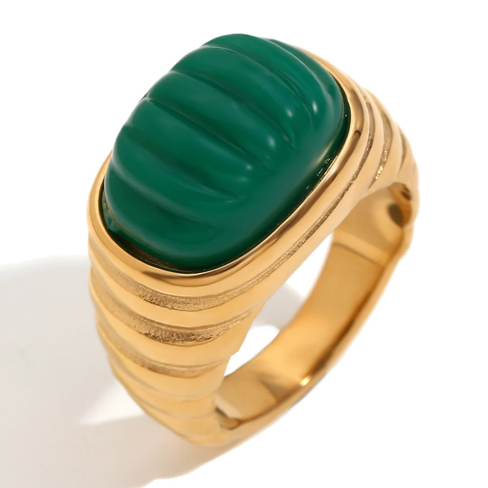 Elegant Square Acrylic Cabochon Ring with Tarnish-Free Stainless Steel and 18K Gold Plating for Fashionable Women